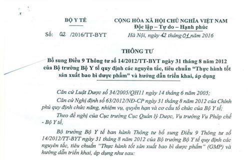 Quy định về bao bì dược phẩm Thông tư 02-2016-TT-BYT mới nhất