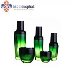 Bộ hũ thủy tinh đựng mỹ phẩm màu xanh rêu nhiều dung tích