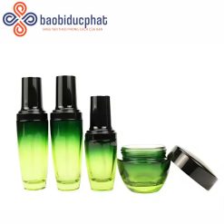 Bộ hũ thủy tinh đựng mỹ phẩm màu xanh rêu nhiều dung tích