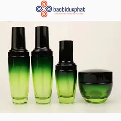 Bộ hũ thủy tinh đựng mỹ phẩm màu xanh rêu nhiều dung tích