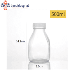 Chai thuỷ tinh vuông lùn miệng rộng nắp nhựa 300ml - 500ml