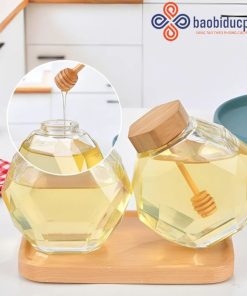 Hũ thủy tinh mật ong có muôi gỗ, nút bần 200ml