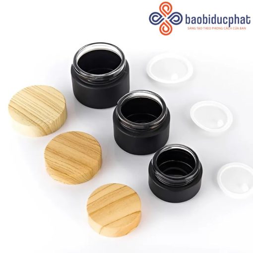 Hũ thủy tinh mờ màu đen đựng mỹ phẩm 15g 30g 50g