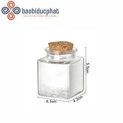 Hũ thủy tinh vuông đựng đồ khô nắp bần 350ml