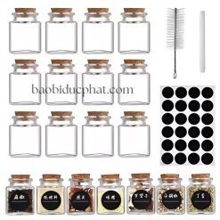 Hũ thủy tinh vuông đựng đồ khô nắp bần 350ml