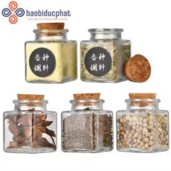 Hũ thủy tinh vuông đựng đồ khô nắp bần 350ml
