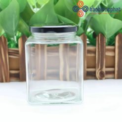 Hũ thủy tinh vuông nắp thiếc đựng mứt, mật ong 730ml