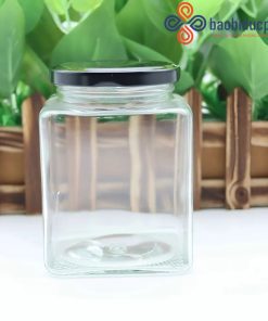 Hũ thủy tinh vuông nắp thiếc đựng mứt, mật ong 730ml