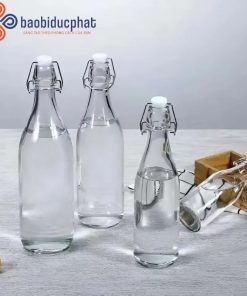 Chai thủy tinh đựng bia trong suốt nắp kẹp inox 500ml