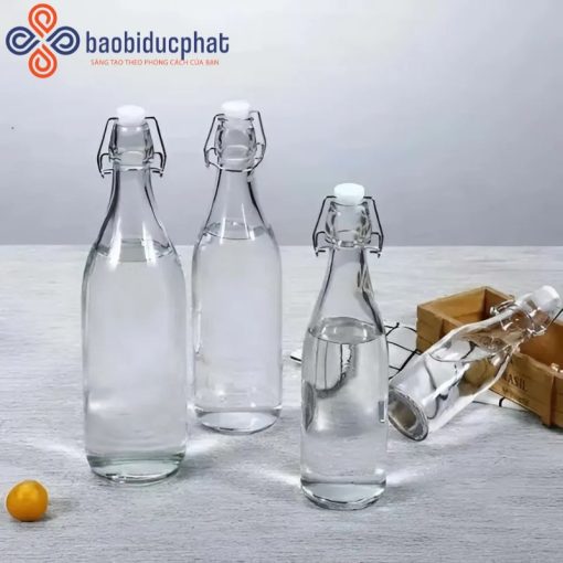 Chai thủy tinh đựng bia trong suốt nắp kẹp inox 500ml