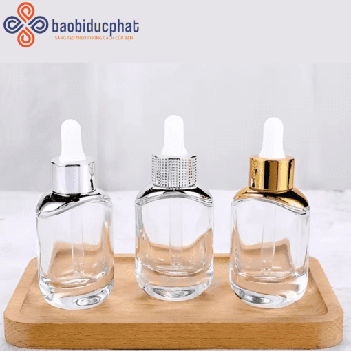 Chai nhỏ giọt thủy tinh trong suốt hình bầu dục 30ml