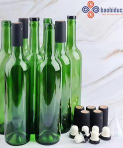 Chai rượu vang thủy tinh màu xanh lá cao cấp 750ml