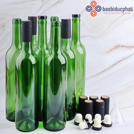 Chai rượu vang thủy tinh màu xanh lá cao cấp 750ml