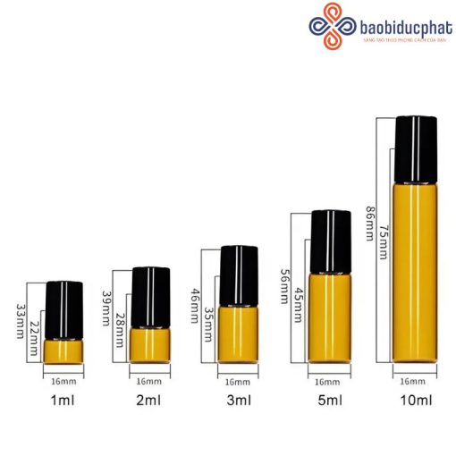 Chai thủy tinh lăn mini màu hổ phách nhiều dung tích