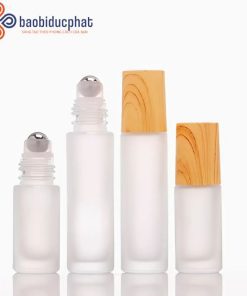 Chai thủy tinh tinh dầu phủ mờ nắp gỗ dạng lăn 5ml 10ml